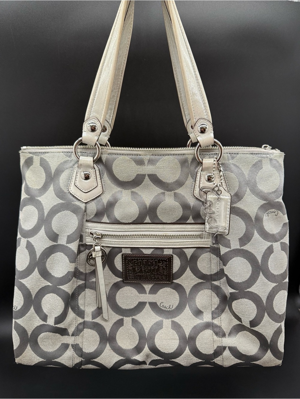 Vintage Y2K Coach Poppy Signature Silver and Gray Tote Purse K1020-16386